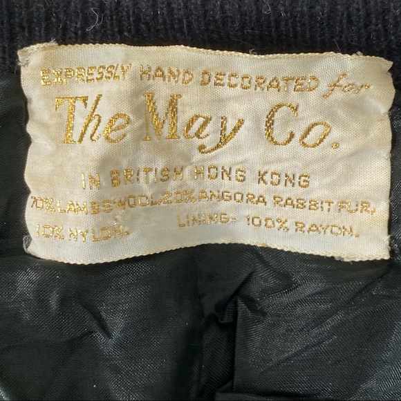 Vintage The May Co rare angora blend black sequined cardigan sweater jacket - Picture 7 of 13